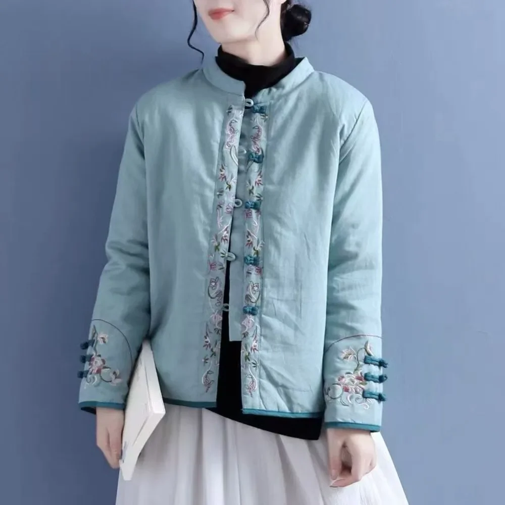 

Китайское пальто больших размеров, костюм Тан, Cheongsam, топ с воротником-стойкой, вышитая восточная традиционная китайская зимняя куртка для женщин