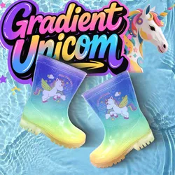 Adorable Kids' Rain Boots! Unicorn-Themed, Gradient Colors, Waterproof. Provide Comfort and Style for Outdoor Rainy Adventures.