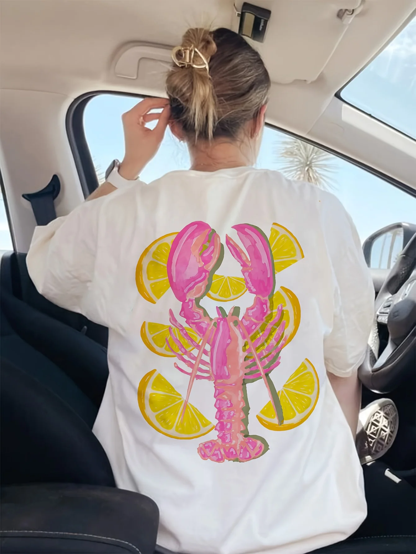 2026 New  Cotton Lobster & Lemon Slice Graphic T‑Shirt, Kids Short Sleeve Summer Beach Casual women men Tops