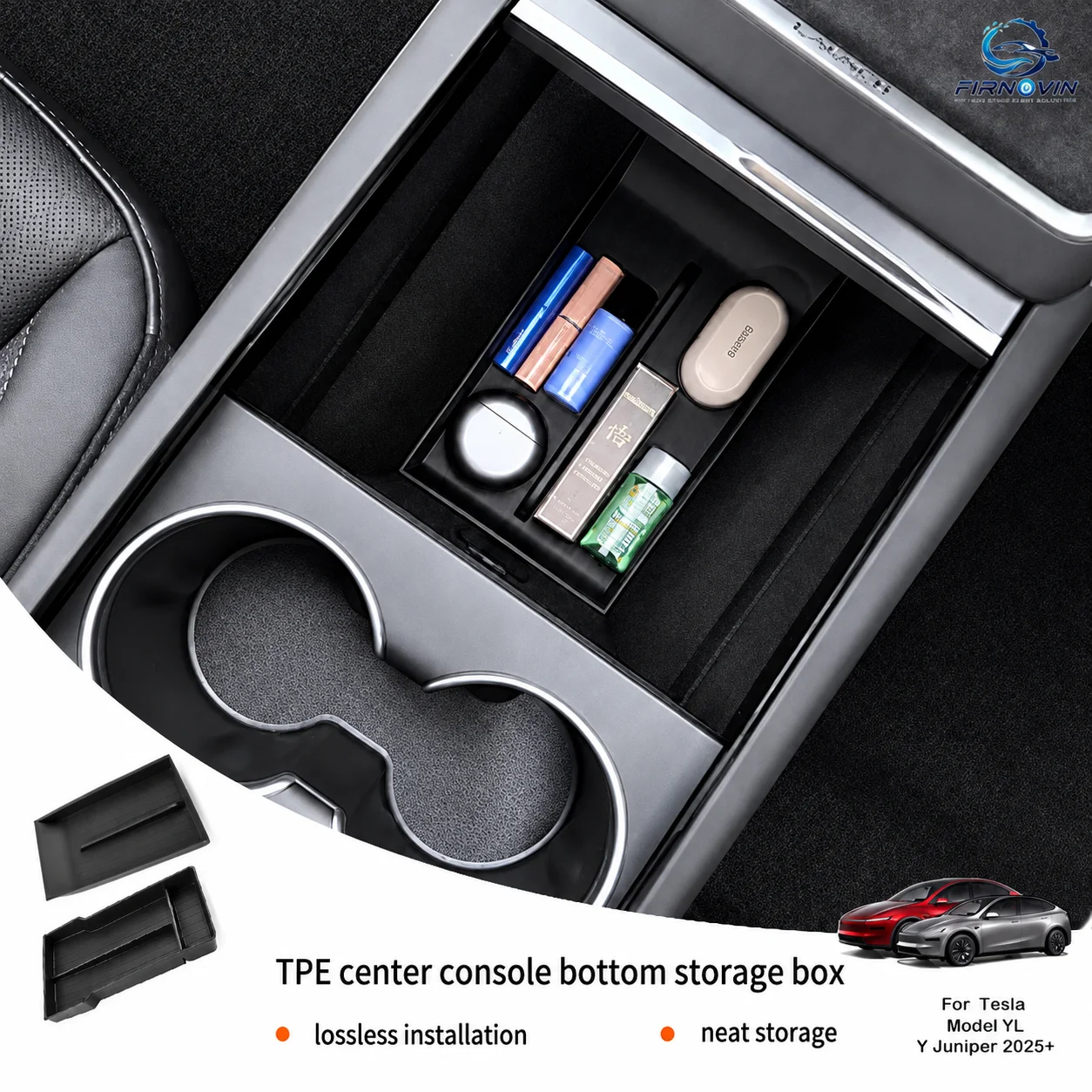 For Tesla Model YL 2026 Model Y Juniper 2025+ TPE Lower Center Console Storage Box Organizer Tray Armrest Interior Accessories