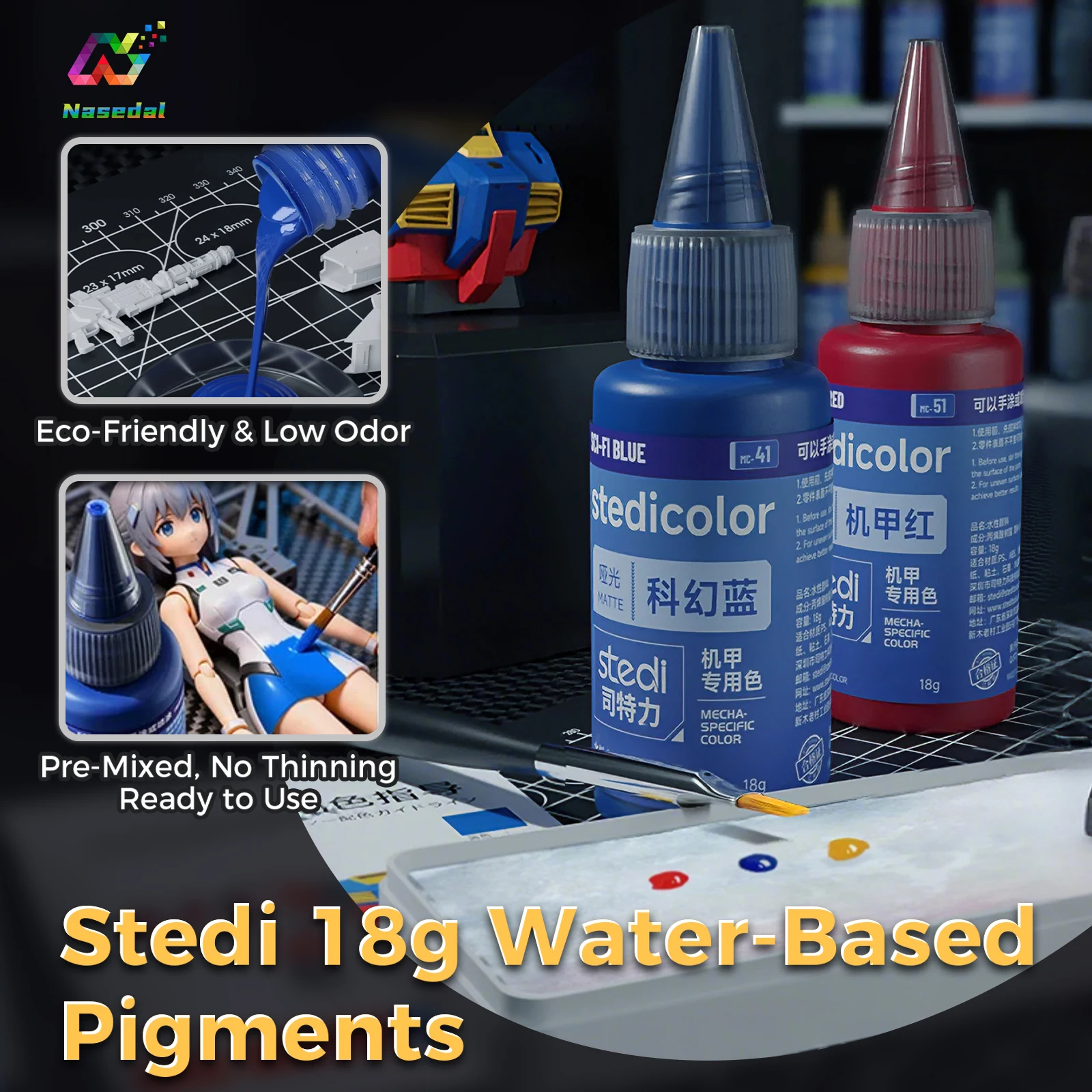Stedi 18g Water-Based Pigments Mecha Dedicated Pre-Mixed Acrylic Painting for Gunpla Mecha GK DIY Military Model Painting Tools