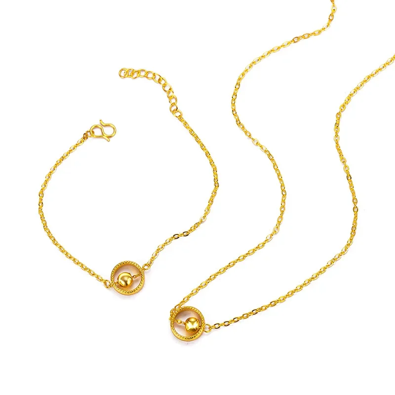 9999 real gold 24K yellow gold Cat\'s Eye Gold Bead Clavicle Chain