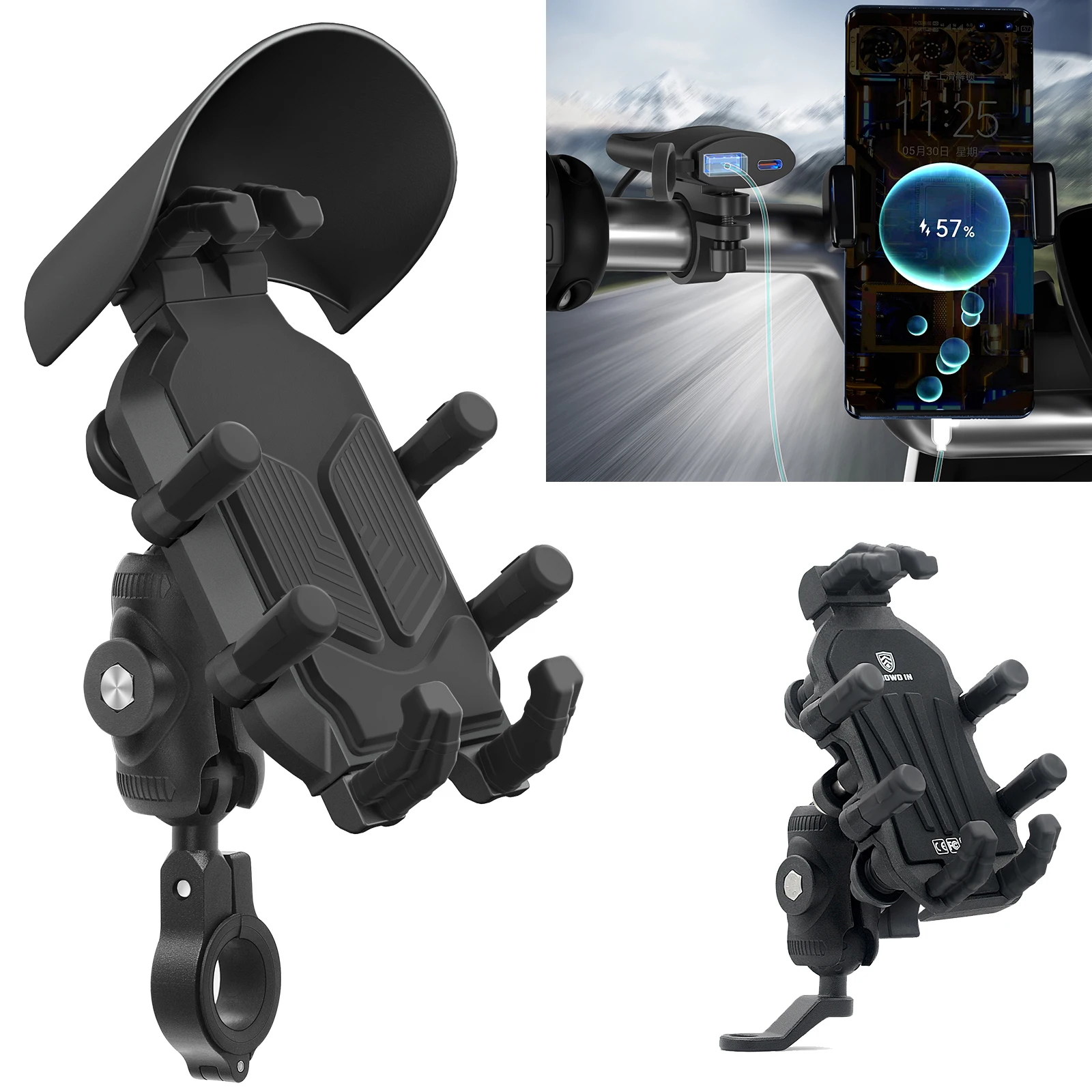 

Мотоциклетный держатель для телефона с гашением вибрации, водонепроницаемый солнцезащитный козырек, противоугонный мотоциклетный держатель для мобильного телефона, мотоцикл