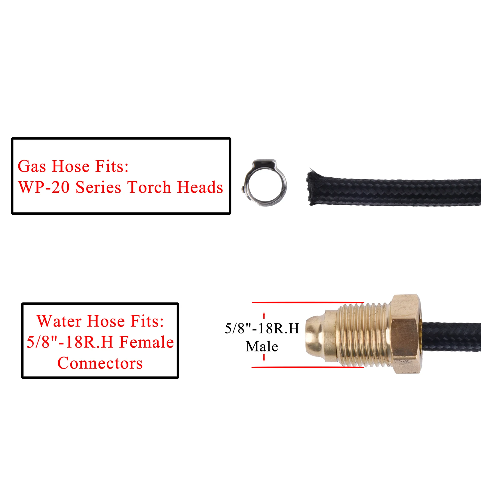 3.8m(12.5ft)/7.6m(25ft) TIG Torch Argon-Cooled Hose for WP 20 Series w/ 5/8"-18R.H Female Connectors