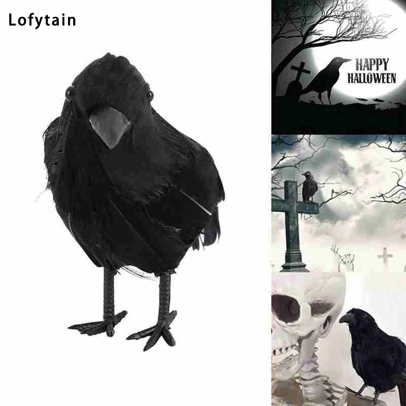 Lofyステ-黒のクラウモデル18*10 cm,偽の鳥,動物,ハロウィーンパーティーの装飾用の怖いおもちゃ