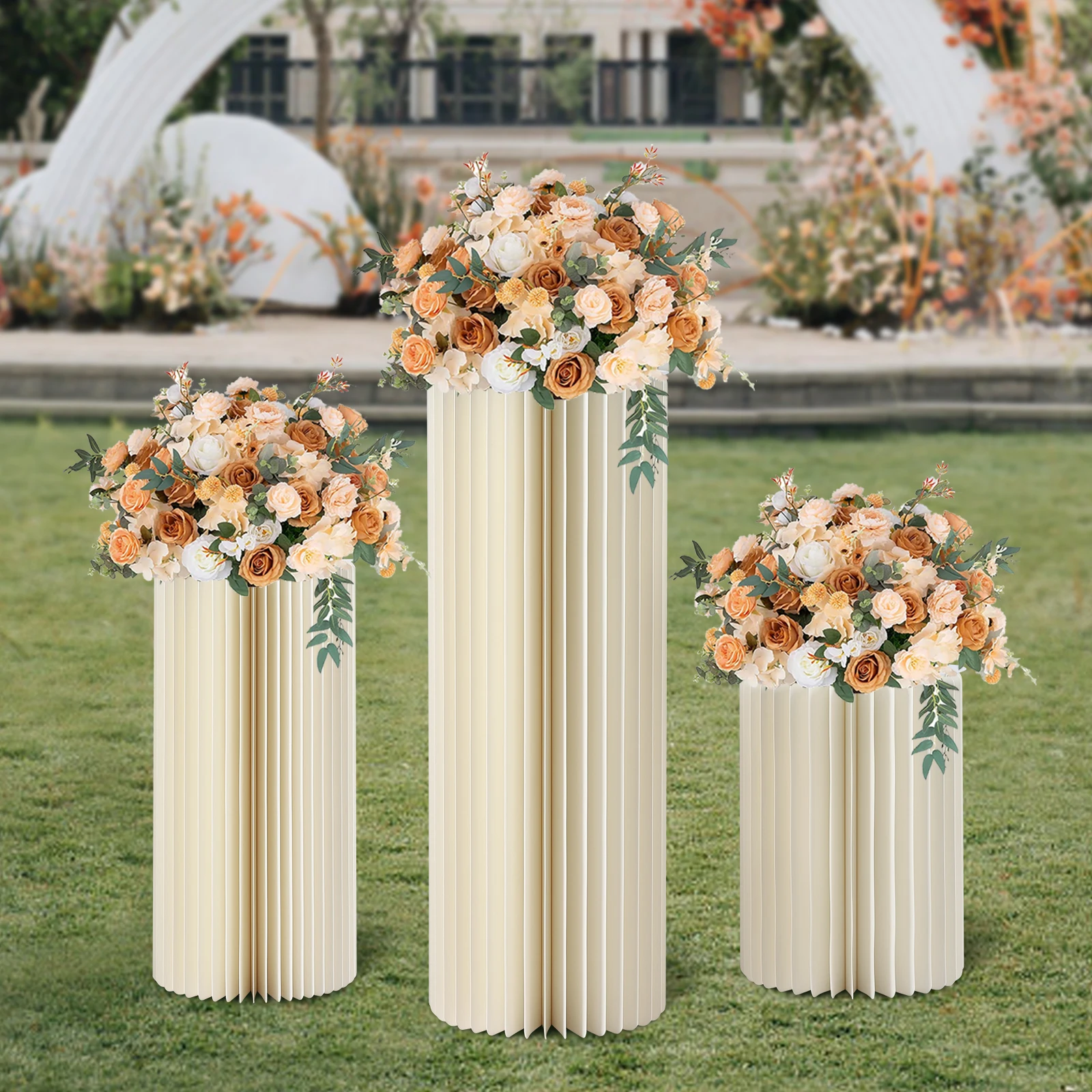 3pcs Cylinder Flowers Stand Centerpiece Stands Display Rack for Wedding Party Garden Decor (40cm+60cm+80cm/60cm+80cm+100cm Tall)