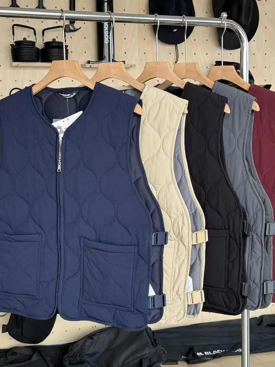 

Warm Cotton Vest ex Outdoor Autumn Winter Plaid Design Simple Matching Men's Women's Faionable Youth Casual Zipper Closure