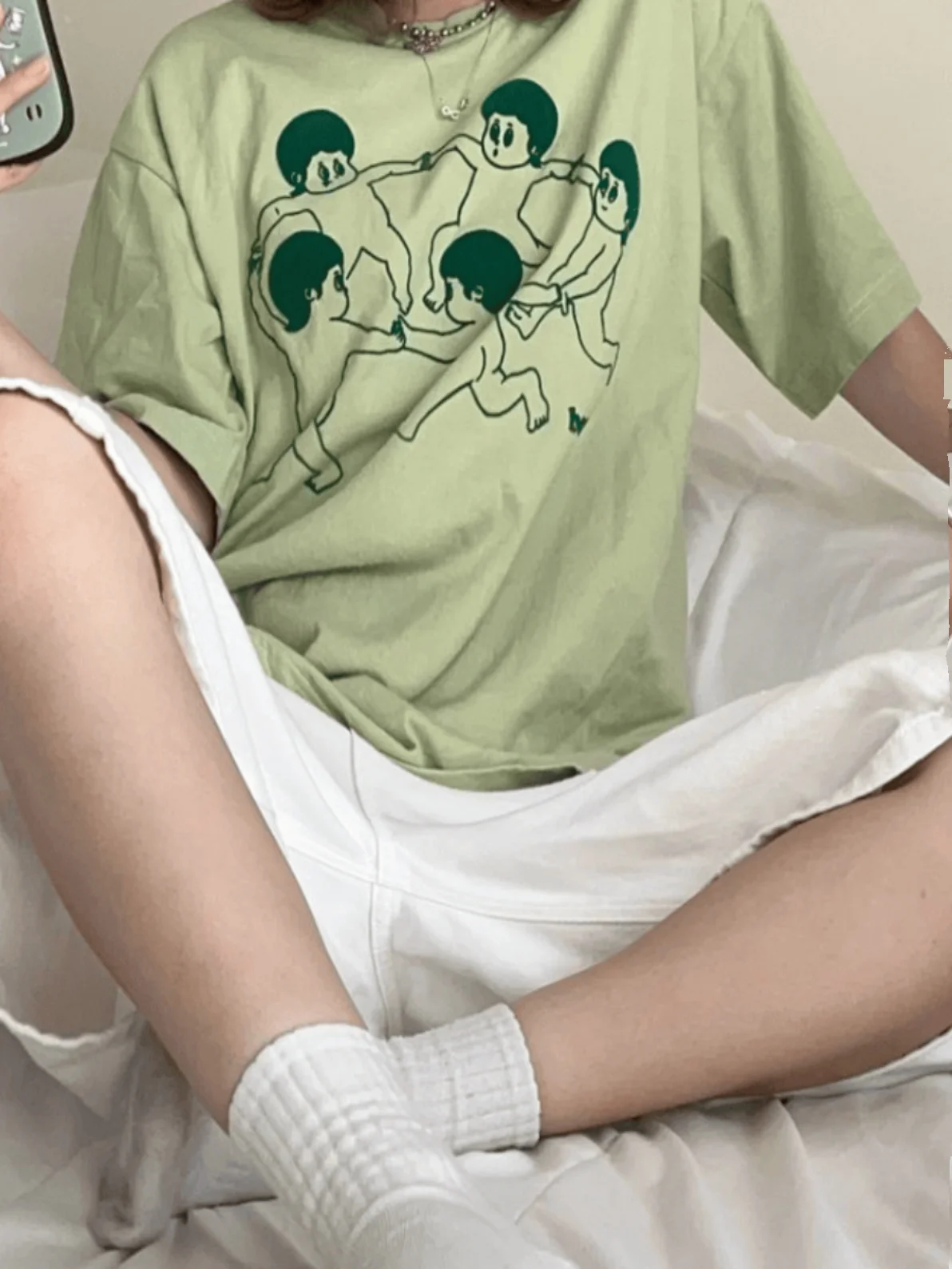 

Retro American een ort Sve Women's T-irt Summer 2024 New Design Loose Pure Cotton f Sve Top Korean Sle Commute