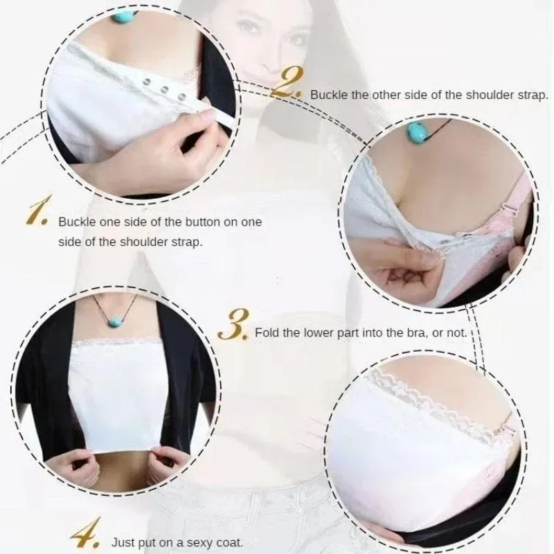 3Pcs Women Low Cut Clothing Anti-Exposure One-Piece Bandeau Top Easy Clip-on Lace Bra Insert Wrapped Chest Tube Tops Fake Collar image 3