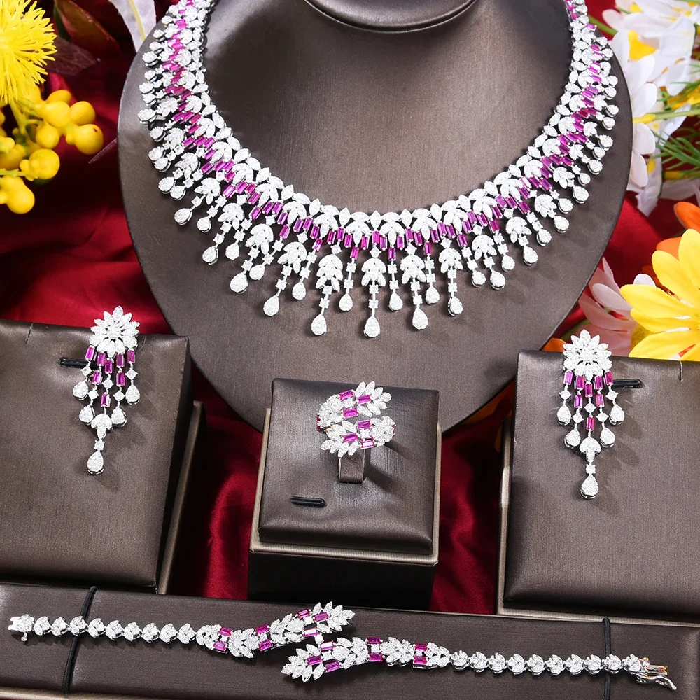 

Jimbora New Original Trendy Shiny 4pcs Waterdrop Jewelry Sets For Women Party Show Bridal Wedding Accessories Gift High Quality