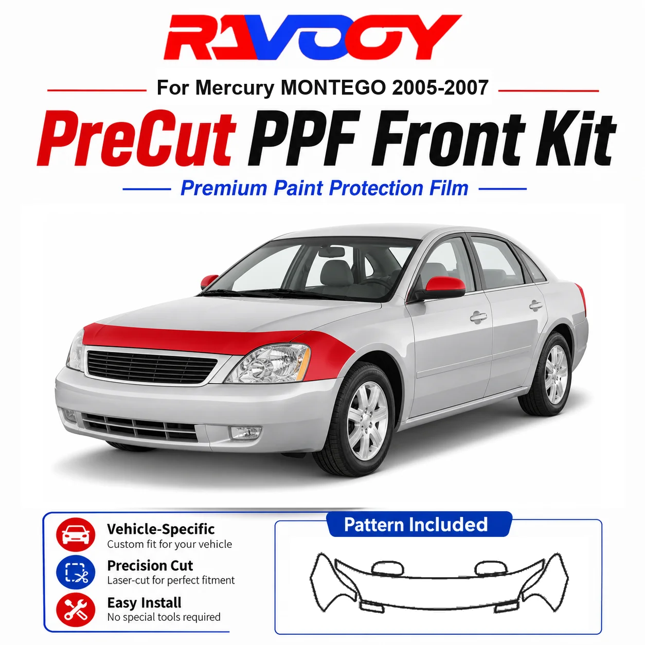 

8.5mil TPU Precut PPF Kit For Mercury MONTEGO 2005-2007 - Hood, Fenders & Mirror Set - Self-Healing Clear Bra Film