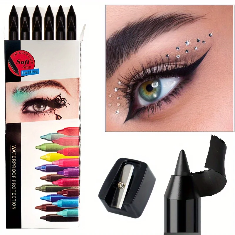 12pcs eyeliner eyeshadow pencil Universal send a pencil sharpener waterproof and anti-smudging