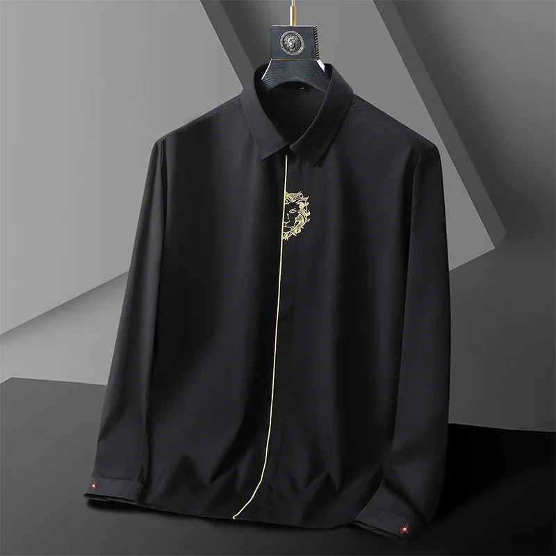 

Autumn New Men's Long Sleeve Shirt Plus Size 7XL 8XL 10XL Embroidered Business Dress Loose Casual Elasticity Blouse Clothes