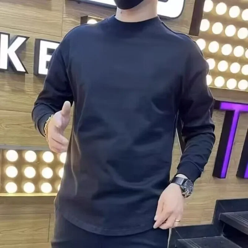 

Мужские пуловеры с длинным рукавом, однотонные базовые свитшоты, эстетичные оригинальные корейские люксовые футболки для мужчин JJ1207