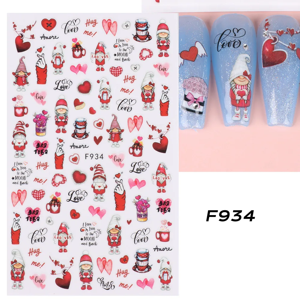 1PCS Cartoon Heart Little Boy 3D Stickers Nail Supplies Flowers Butterfly Nail Art Decals Valentine\'s Day Nail Stickers