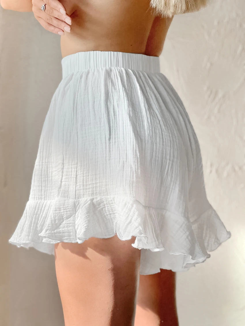 Marthaqiqi-Nuisette à manches longues en coton blanc pour femmes, vêtements de nuit décontractés, nuisette à col en V avec short à volants, ensemble