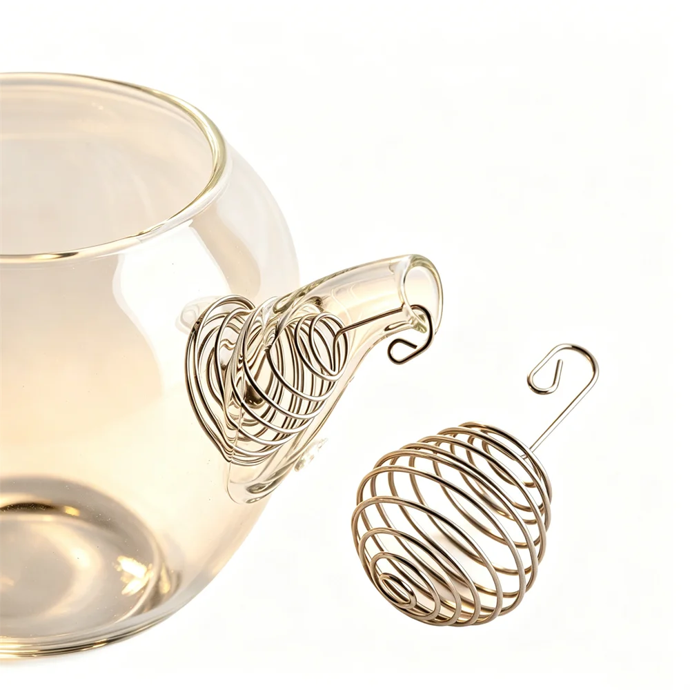2PCS  Glass Spout Stainless Steel Tea Strainer Teapot Filters Spring