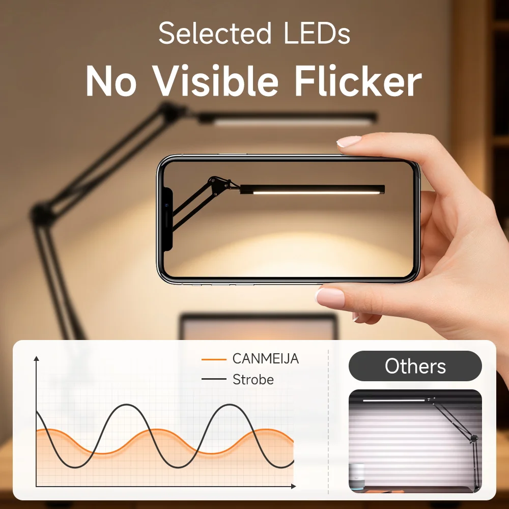 LED Desk Lamp Long Arm Foldable Clamp Adjustable Eye Caring Light 3 Color Dimmable for Reading Study and Office Work Desk Light