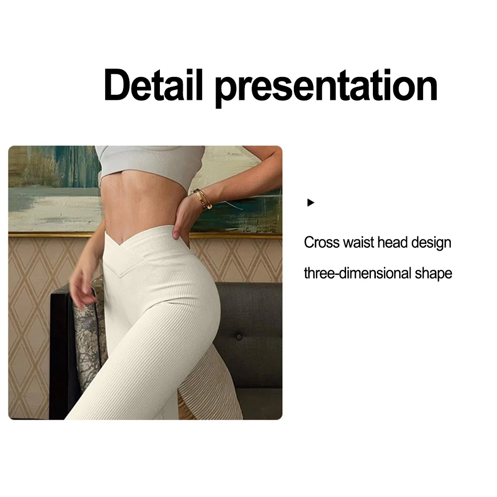 Flare Sweat Pants Trousers Ribbed Sexy Women Athleisure Crossover Fitness Flared Leggings High Waist Travel Comfy