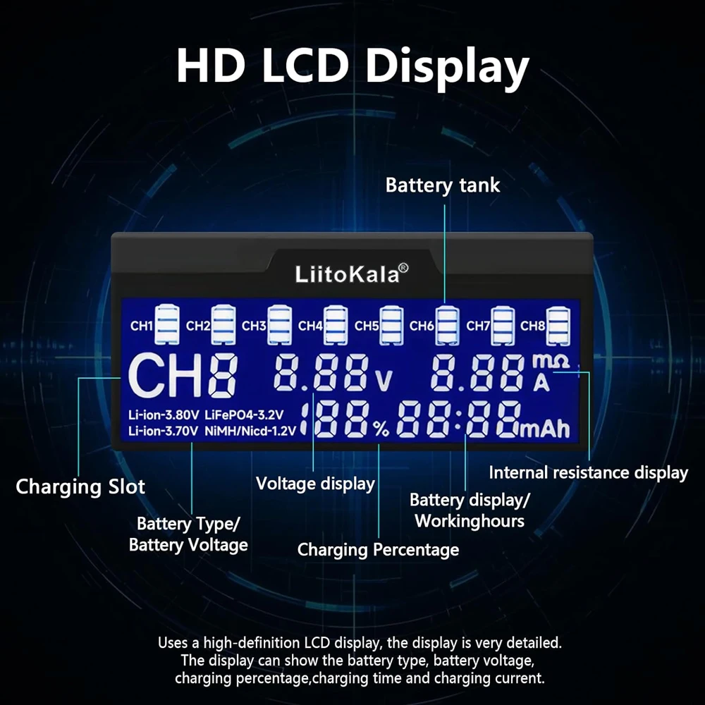 Liitokala Lii-S8 شاحن بطارية عالمي لـ NiMH/CD ليثيوم قابل لإعادة الشحن AAA 1.2 فولت 3.7 فولت 9 فولت متوافق مع 14500 17500 26650