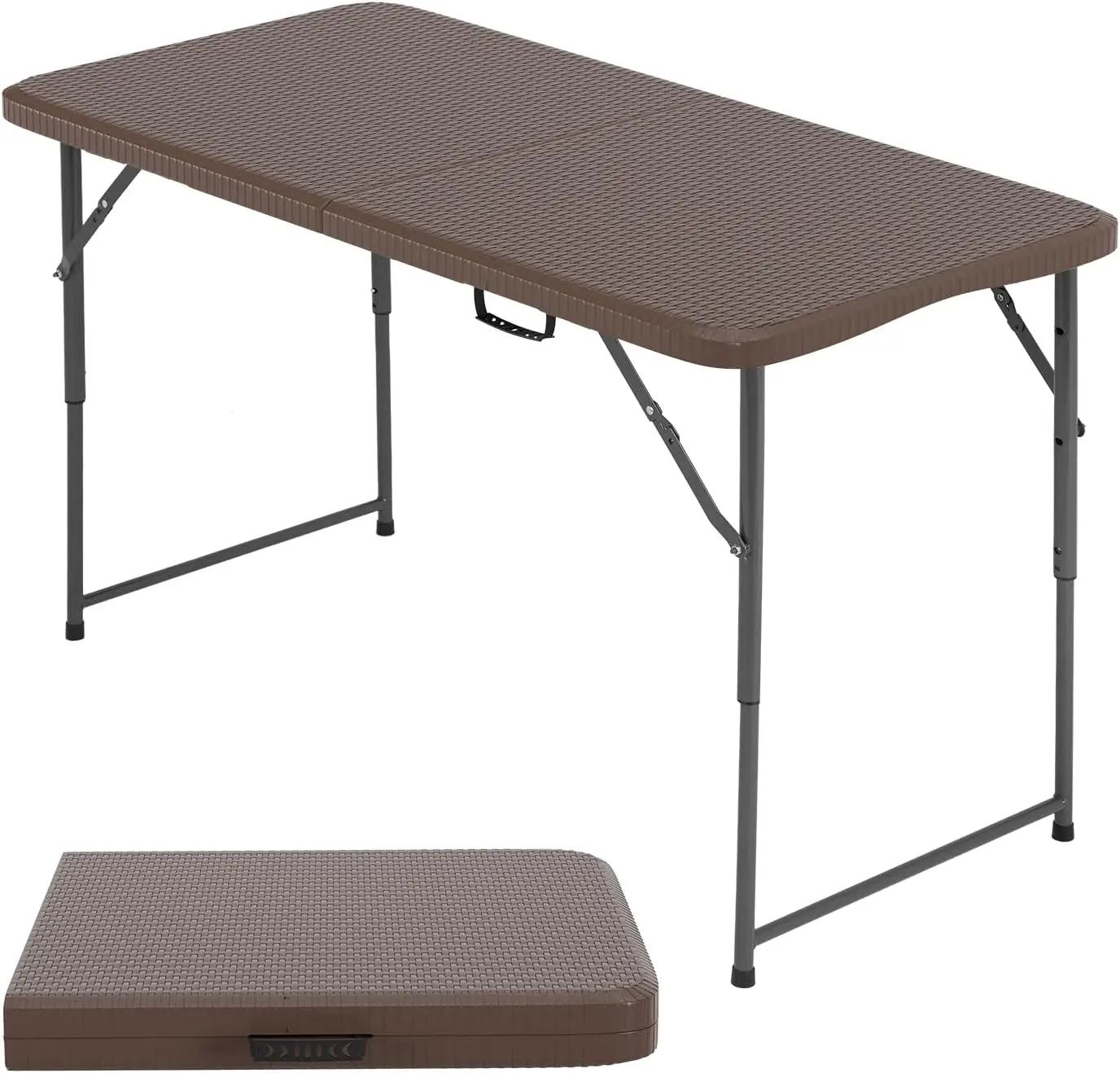 

4FT Folding Table Half Portable Foldable Table Picnic Table for Office Home Camping Party (Brown Ratten)
