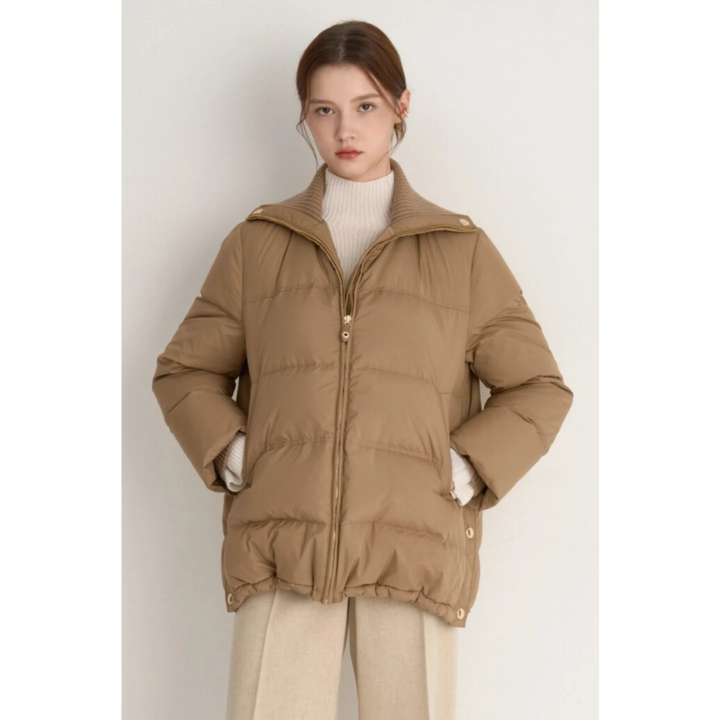 High-End Goose down Ultra-Warm Knitted Collar down Jaet Commute Versatile Outerwear Coat Thiened Mid-Length Straight Cut