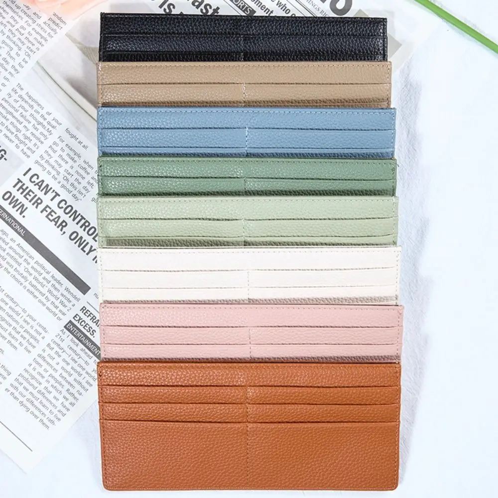 

Simple PU Leather Credit Card Holder Korean Style Multiple Card Slots Long Wallet Solid color Thin Zipper Coin Purse Business