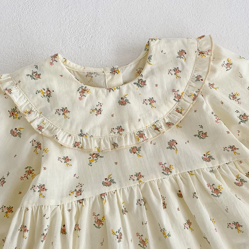 Children Clothes Dress Autumn Kids Baby Girls Dress Ruffled Collar Sweet Flower Printing Princess Dress Casual Baby Girls Dress