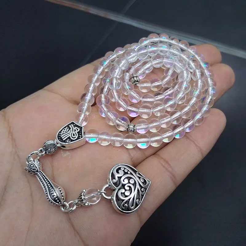 Tasbih-Perles de prière en pierre de cristal blanc, chapelet musulman, accessoires islamiques, cadeau Eid Ramadan, bracelet Misbaha, 6mm, 99