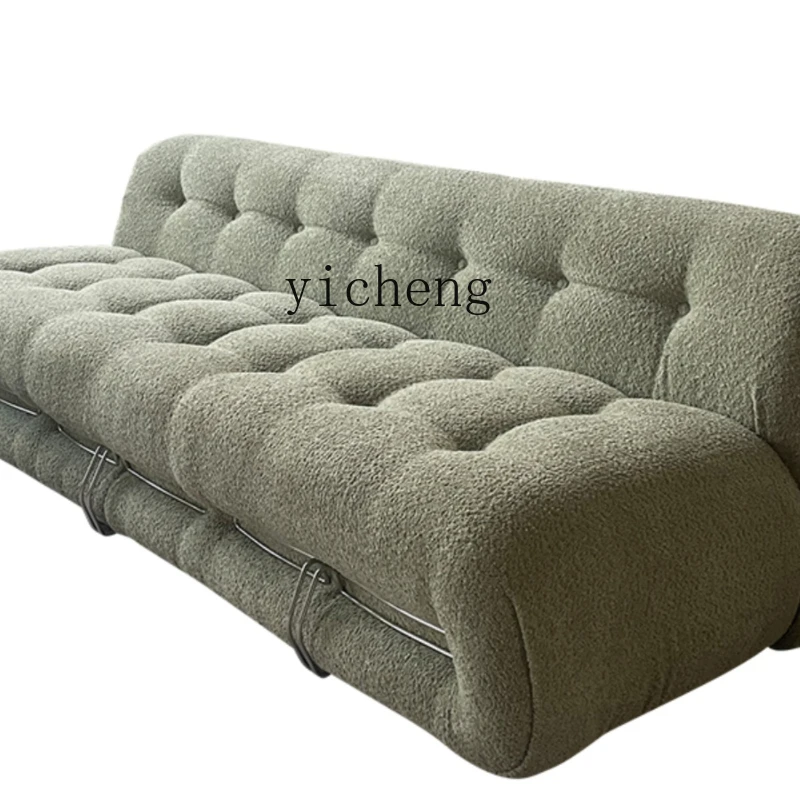 XL light luxury sofa living room medieval French cream style leather one-word straight row sofa