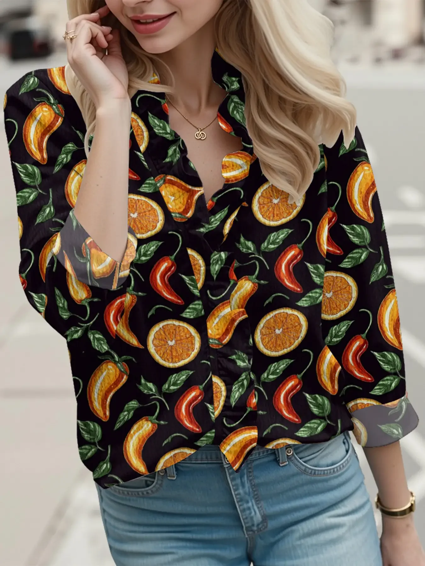 

Autumn new V-neck casual top, women's long sleeved lace shirt, Dressing for Spring, Summer, and Autumn