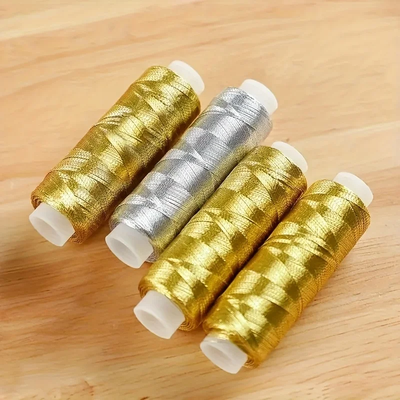 2 Stück/Deluxe-Garn in Gold und Silber – 182,88 Meter, hell und schimmernd, für DIY-Näharbeiten, Stickereien und Patchwork-Bastelarbeiten. – Detail 4