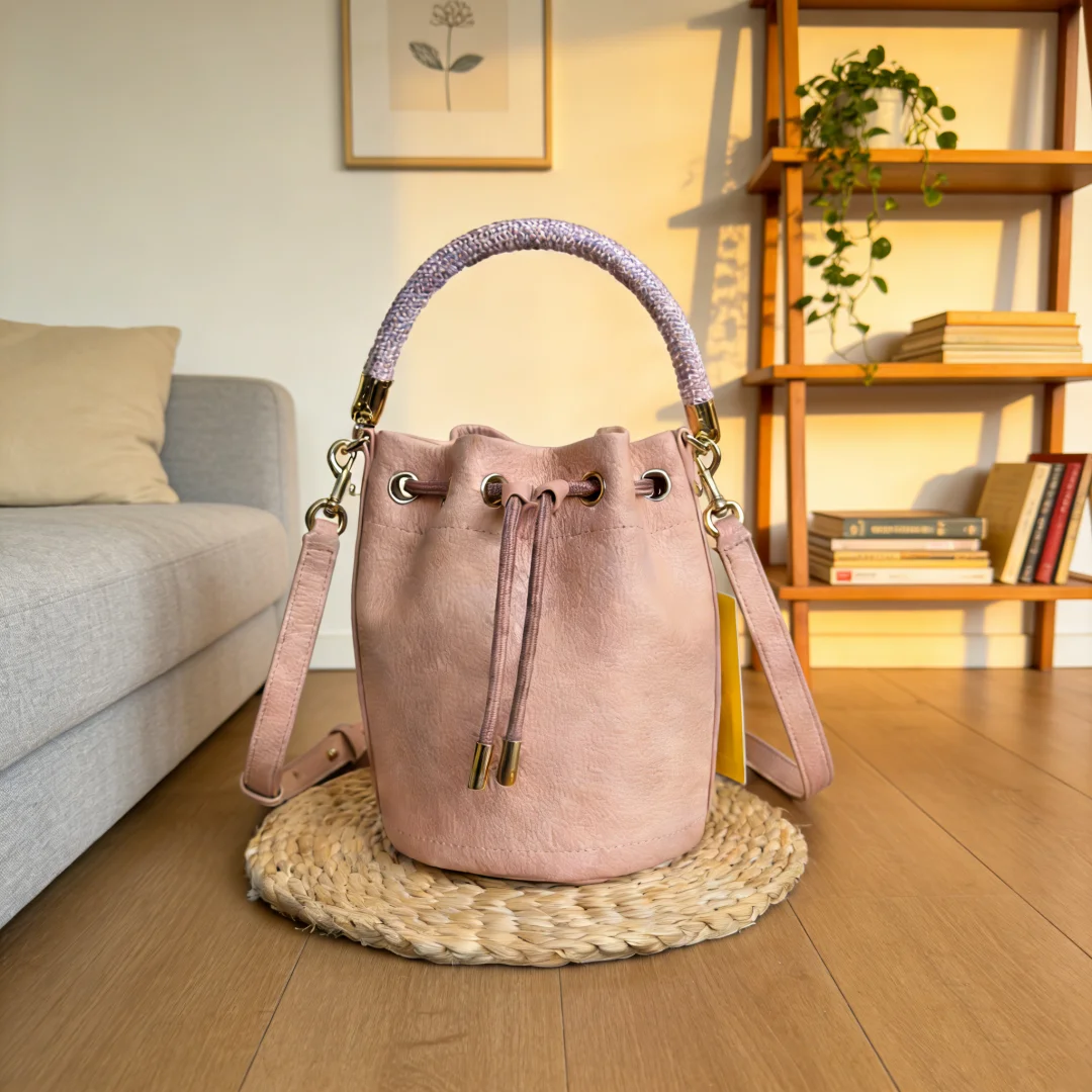 

Светло-розовая замшевая сумка-ведро на шнурке, новая модель, сладкий дизайн