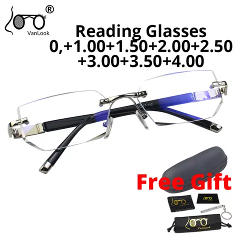 Vanlook Men's Rimless Reading Glasses of Degree Antireflective Eye Glasses with Diopters for Sight Vision +1 1.5 2 2.5 3 3.5 4