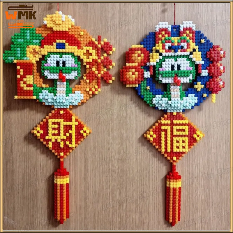 Miniso New Year Snake Building Blocks God Of Wealth Snake Lucky Snake Assembling Blocks Door Hanger Pendant Home Ornament Custom