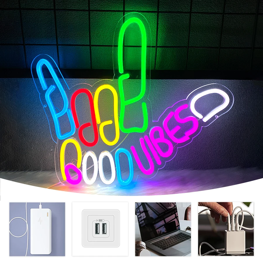 굿 바이브스 피스 핸드 네온사인 USB 컬러풀 LED - Party Games On Switch 리뷰 및 가격