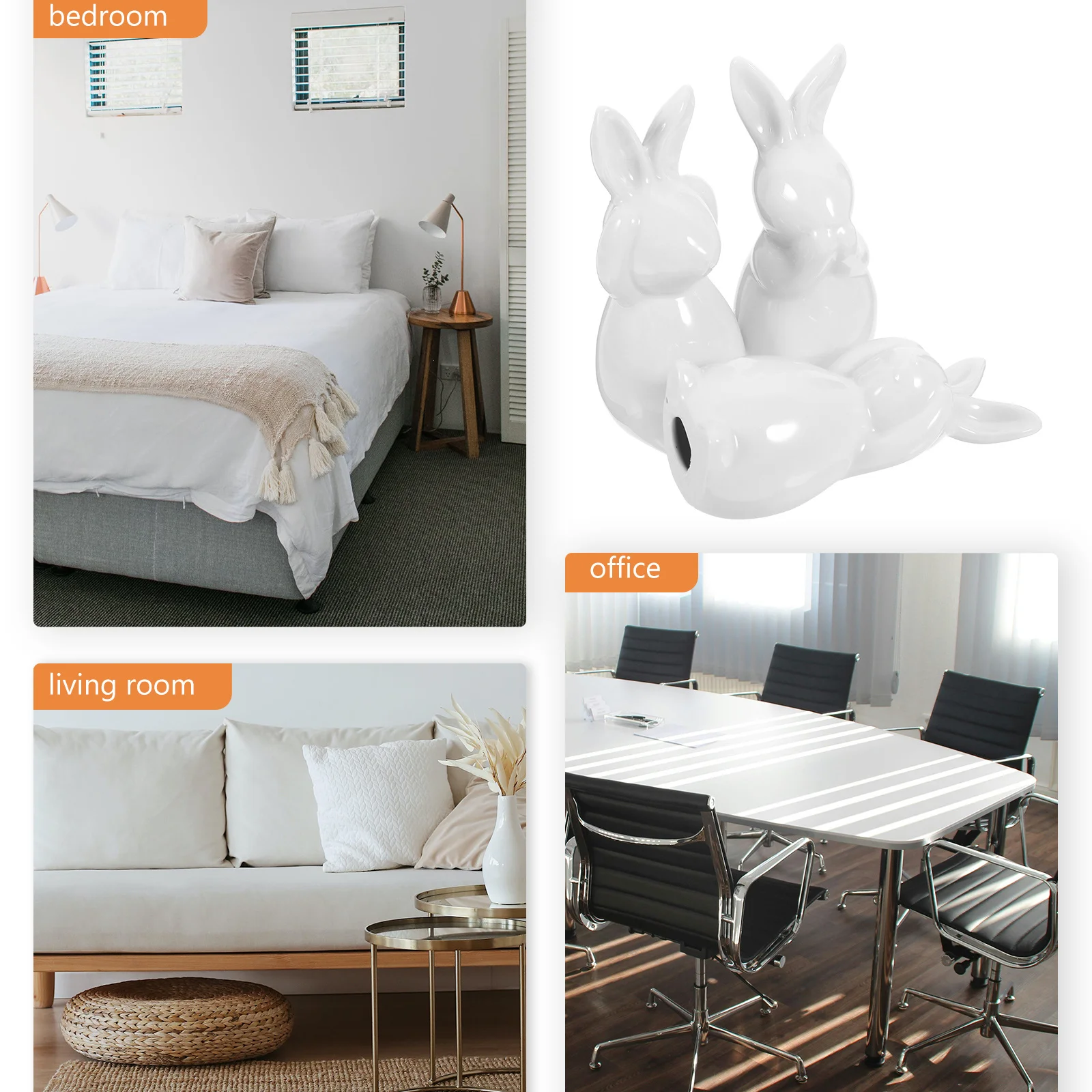

1Set Nordic Bunny Decor Ceramic Home Decoration Set of 3 White Bunnies for Living Room Tabletop Ornament Easter Gift