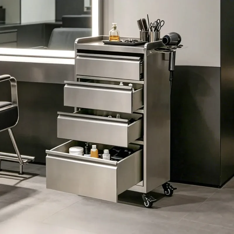 Cabinet barber shop special light luxury high-grade stainless steel perm and dyeing tools storage drawer cabinet