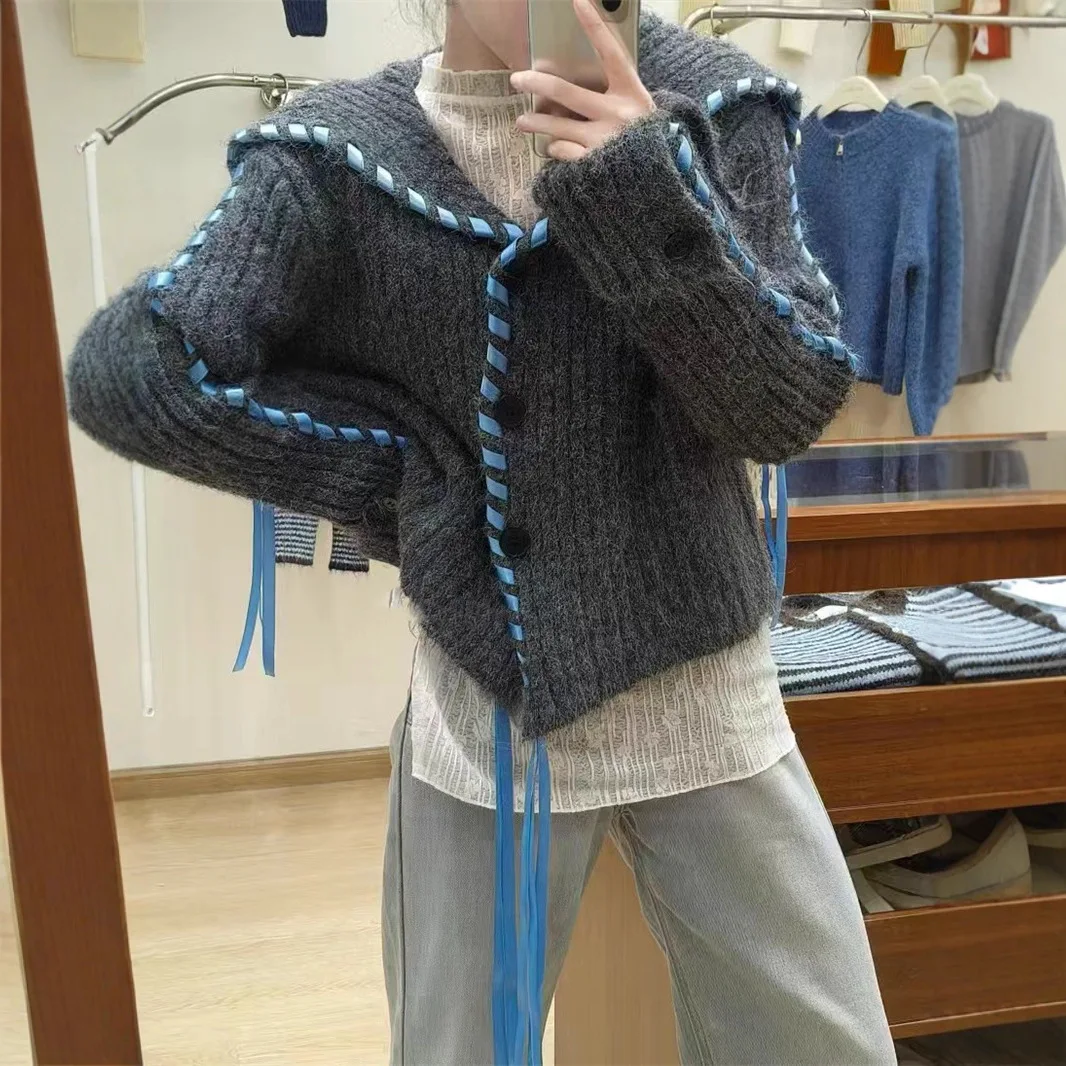 

Design Handmade Strappy Knitted Sweater Women's 2025 Autumn/winter New Niche Casual Temperament Sweater Jacket