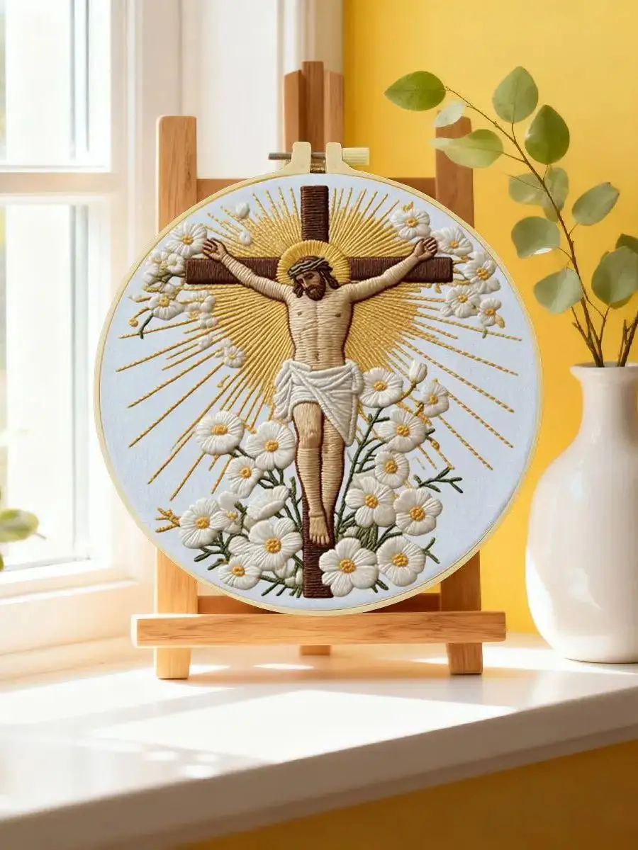 1 Stück 20X20CM/15X15CM 7,87/6,3 Zoll Religiöses Stickerei-Starter-Kit DIY-Kit DIY-Stickerei-Set Handarbeiten Heimdekoration – Detail 6