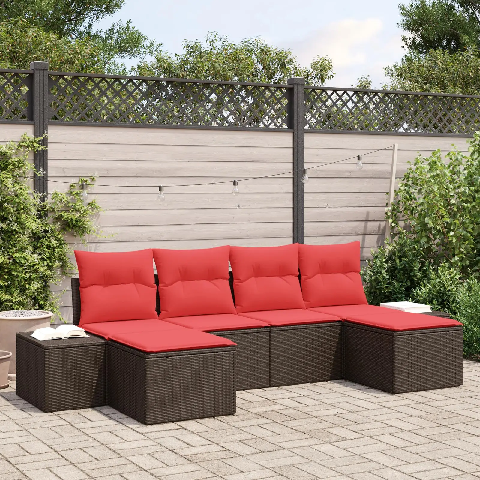 

Luxurious 6 Piece Outdoor Garden Sofa Set with Comfortable Cushions Weather Resistant Brown Poly Rattan Furniture
