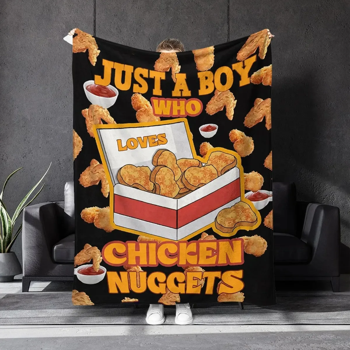

Fun Chicken Nuggets Dip Blanket - Soft Polyester Knit Throw for Sofa Bed Office Travel Camping Contemporary Foodie Gift