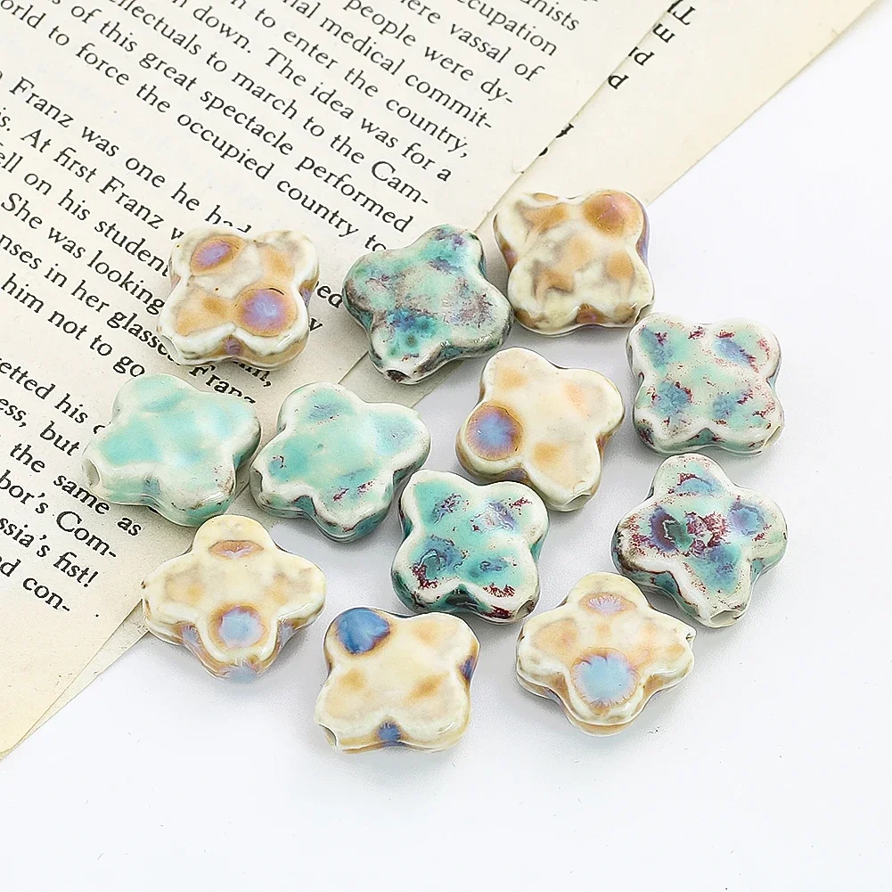 5PCS Ceramic Beads Cross Loose Beads Four-leaf Clover DIY Handmade Beaded Jewelry Clothing Decorative Sewing Accessories Crafts