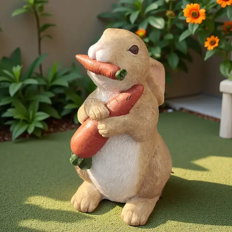 

Rabbit-Themed Cartoon Hand-painted Resin Crafts Artistic Fashion Holiday Decor Carrot Detail Indoor Home Garden-Business Gift