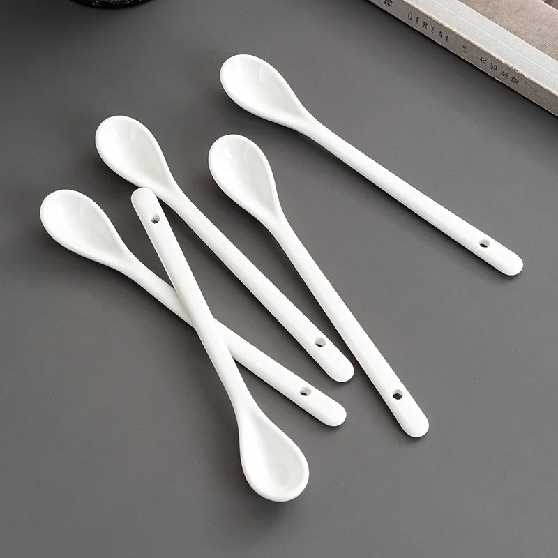 5pcs 16cm 19cm Long Handle Porcelain Coffee Spoon Ceramic Spoon Tea Spoon