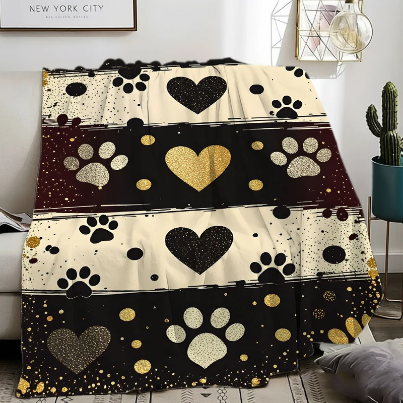 Black Gold Heart Dot Paw Stripe Throw Blanket Guest Quarters Patio Blanket Sunroom Nook Living Room Lounge Bedroom Den gift