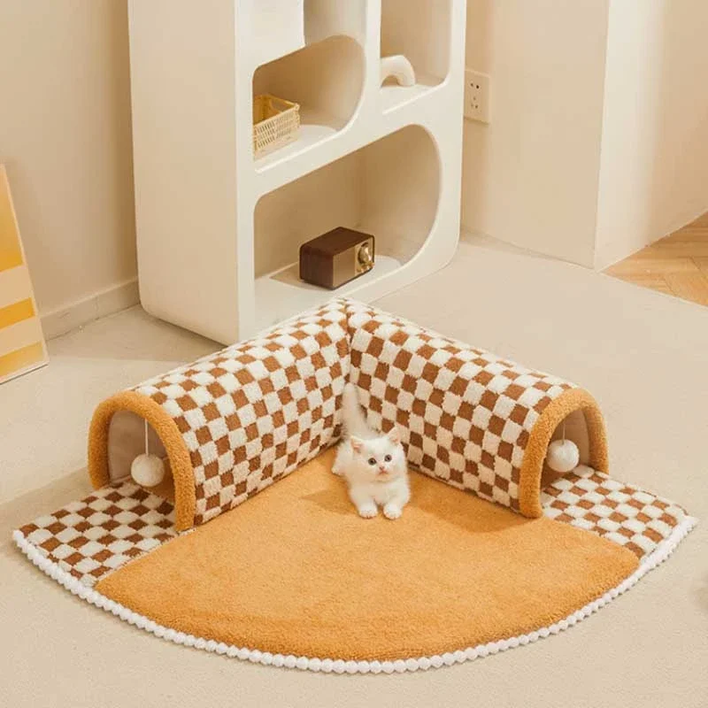 Kawaii Removable Pet Bed Yellow Winter Warm Sleeping Mattresses Bag Cat Bed Villa Indoor Tunnel Cuccia Per Gatti Cat Stuff