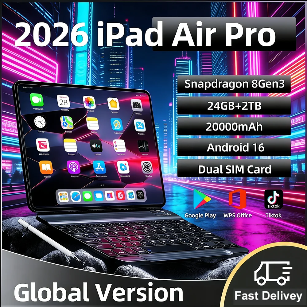 Tablette PC 5G 2026 Originale 12 pouces iPad Air Pro 24 Go 2 To 20000 mAh Snapdragon 8 Gen 3 Android 16 5G Double SIM GPS WIFI