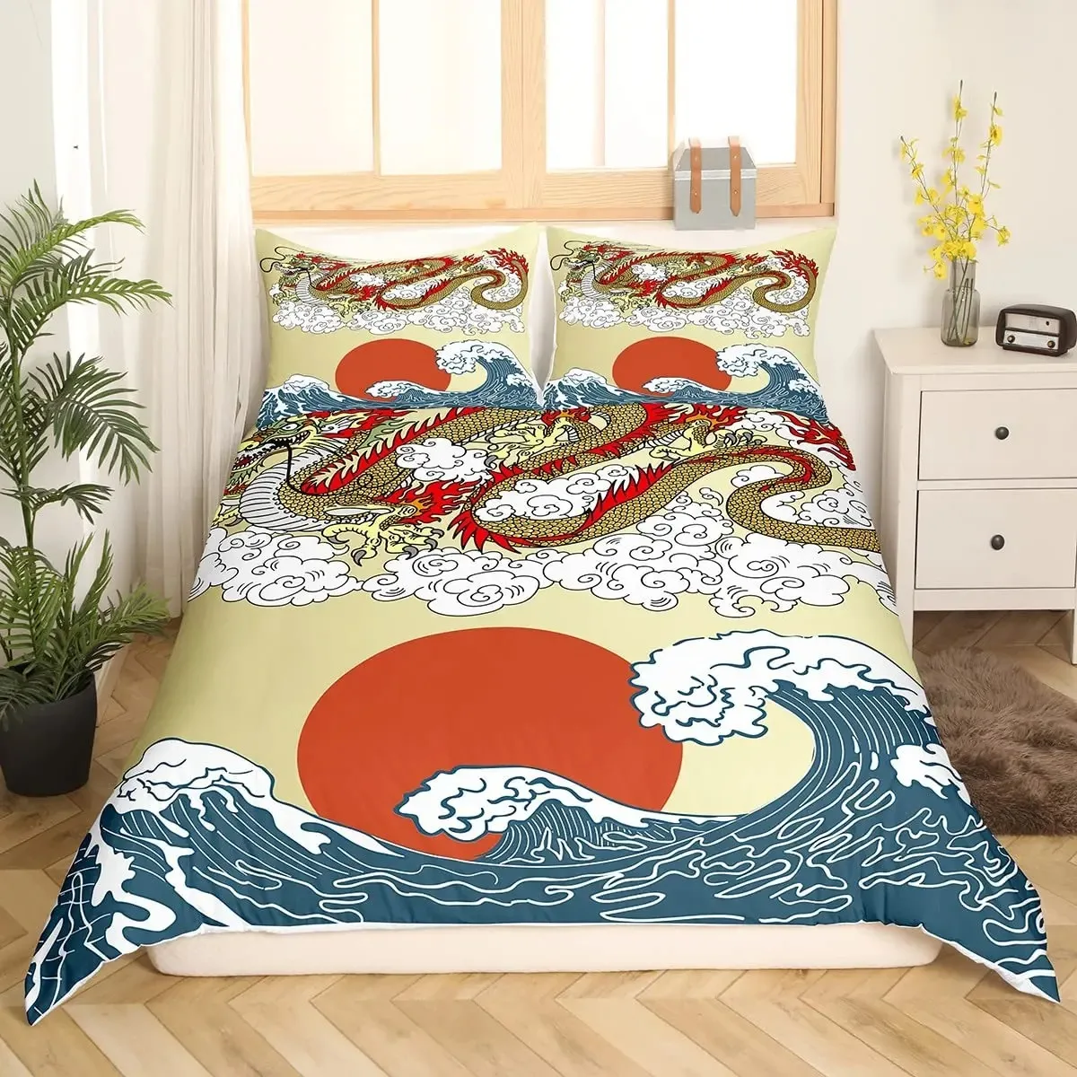 Boys Dragon Comforter Cover Queen Queen Full Size Colorful Dragon With Wing Bedding Set Trippy Magical Animal Duvet Cover Set