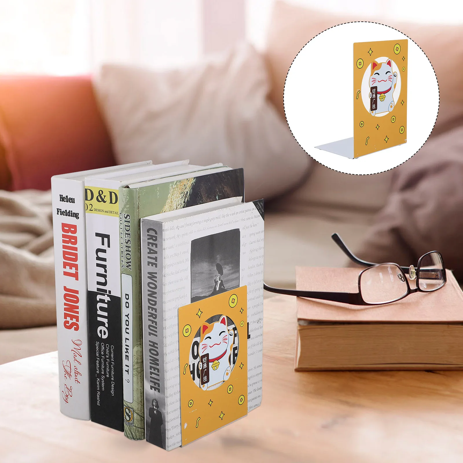 

2Pcs Cartoon Cat Bookends Iron Art Desktop Book Supports Metal Book Stoppers for Office Home Study Room Organization